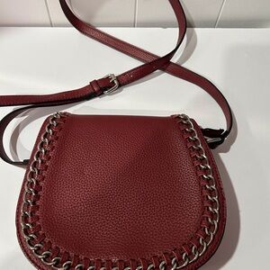 Black Rivet Burgundy Crossbody Bag‎ with Chain Detail